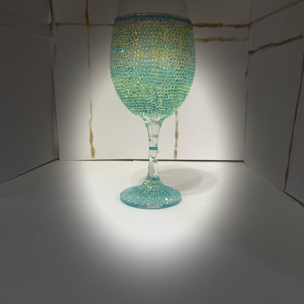 Elegant Blue and Green Beaded Wine Glass